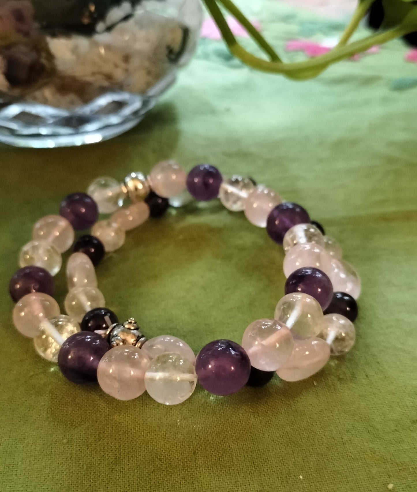 Amethyst with Clear Quartz & Rose Quartz Bracelet