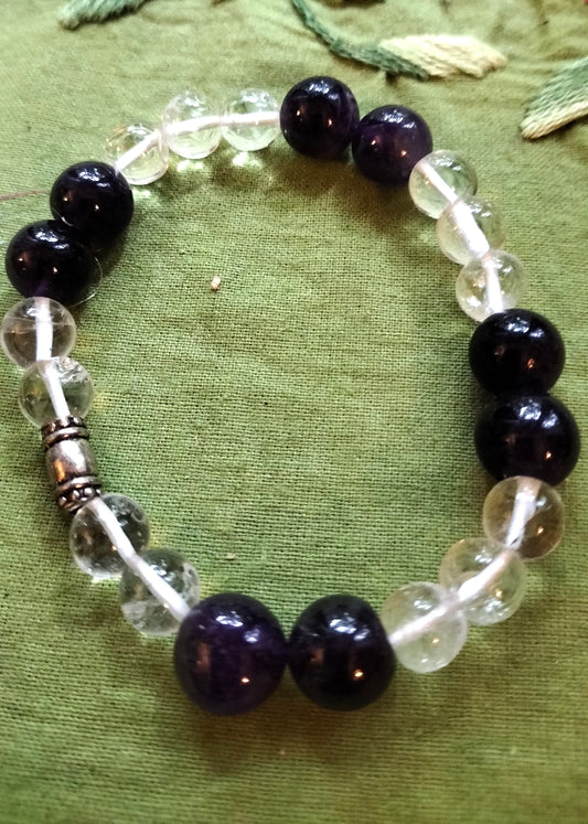 Obsidian With Clear Quartz Bracelet