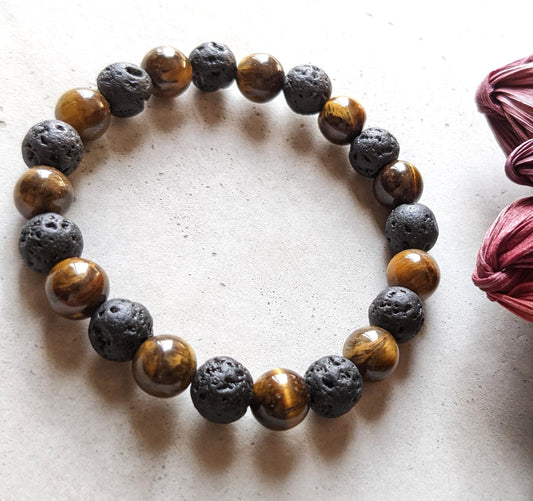 Tiger Eye With Lava Bracelet