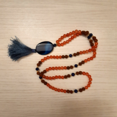 Carnelian Kriya Mala with Rudraksha and Lapis Lazuli