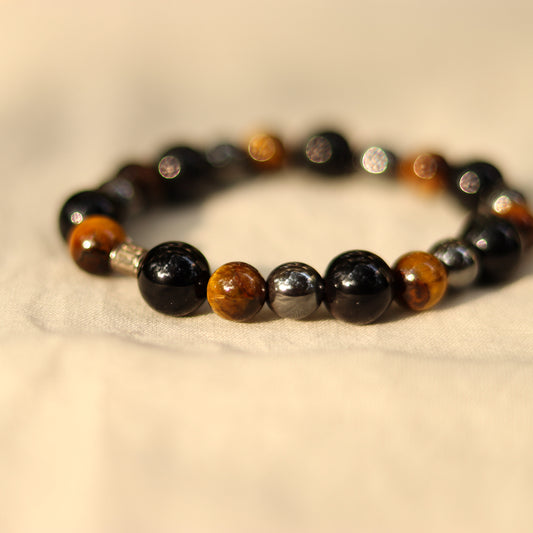 Triple Eye Protection Bracelet (Hematite, Black Obsidian & Tiger Eye)