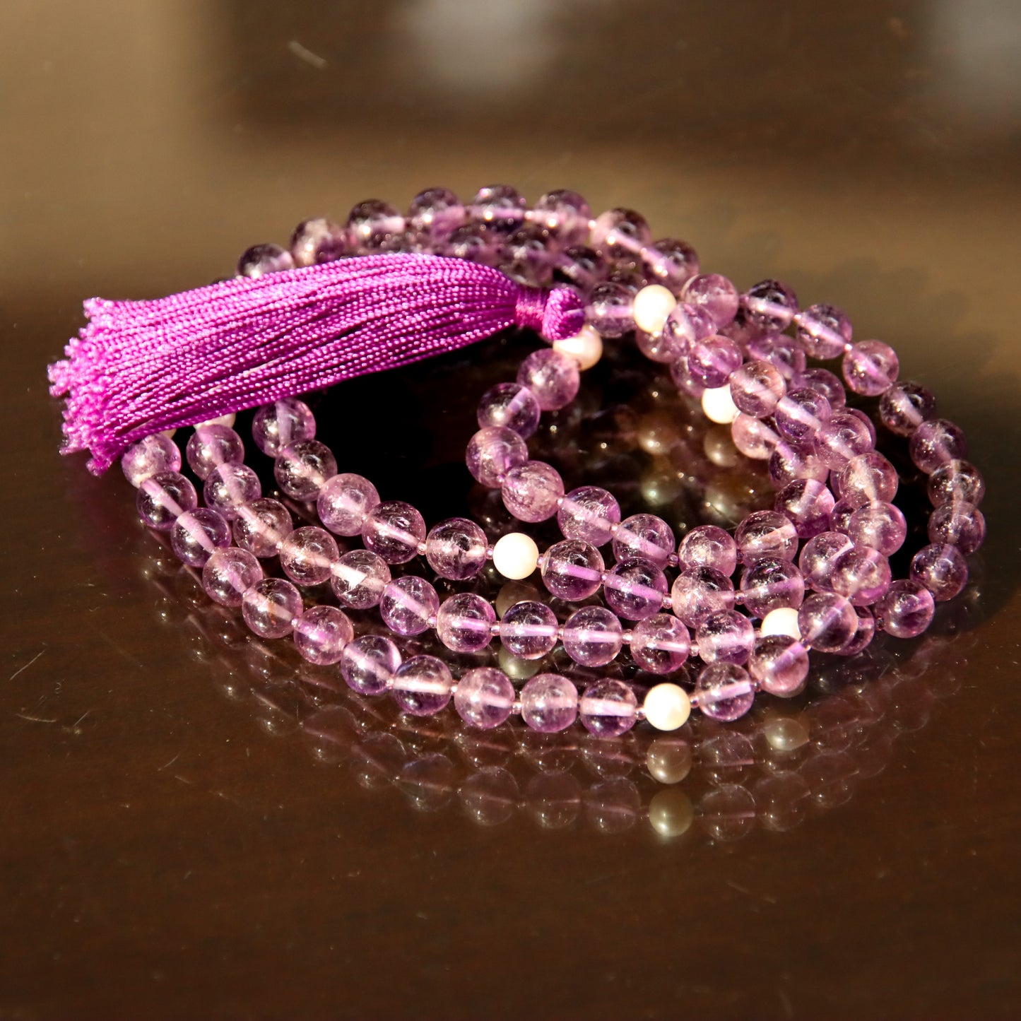 Amethyst with Pearl Kriya Mala