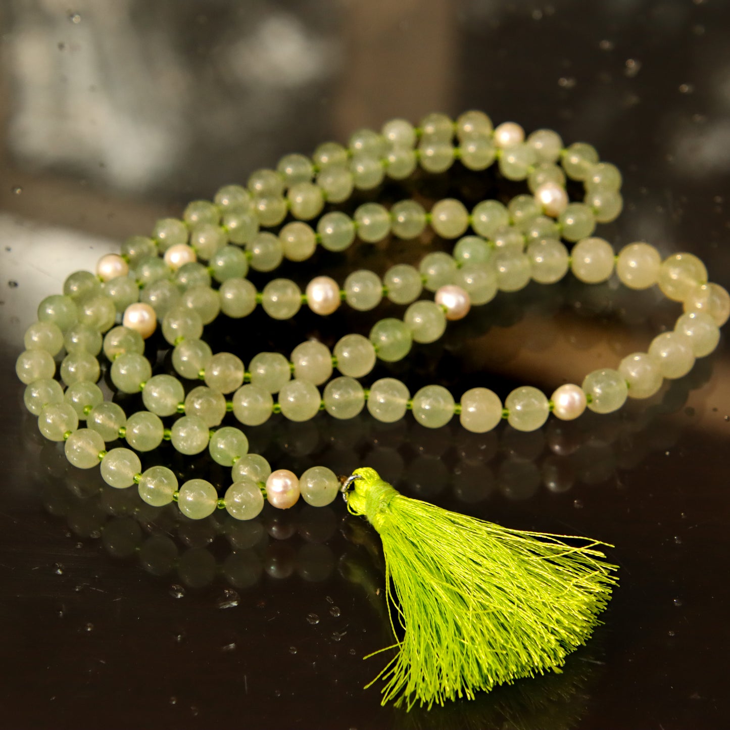 Green Aventurine with Pearl Kriya Mala