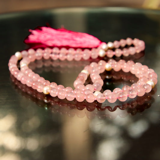 Rose Quartz with Pearl Kriya Mala